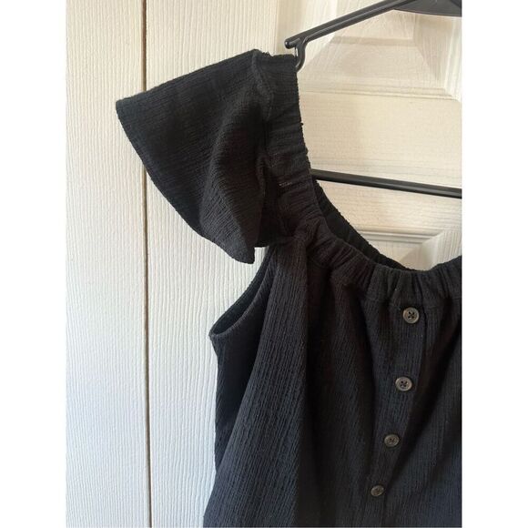 Madewell Texture & Thread Off The Shoulder Black Top with Tie Waist - Picture 5 of 9